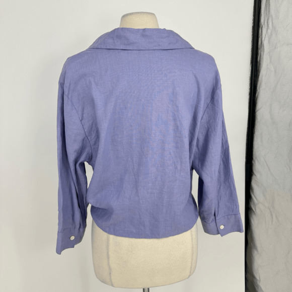 Valerie Stevens Womens 100% linen Wrap Blouse XL 3/4 Sleeve Purple Front Tie - Picture 2 of 11